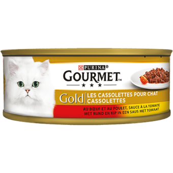 PURINA® Gourmet Gold Cassolettes met Rund en Kip in een saus met Tomaat - Kattenvoer - 85g - kattenvoer
