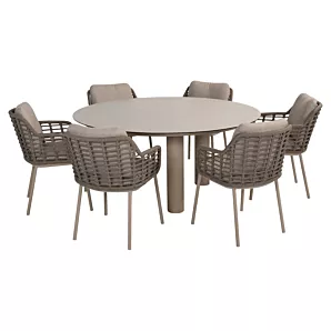 Puglia Latte 7-delige tuinset met Donato latte tuintafel Ø 160cm met keramisch tafelblad - Taste 4SO
