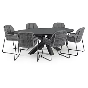 Rivera Charcoal 7-delige tuinset met Oblong tuintafel 220cm - Graphite - Tierra Outdoor